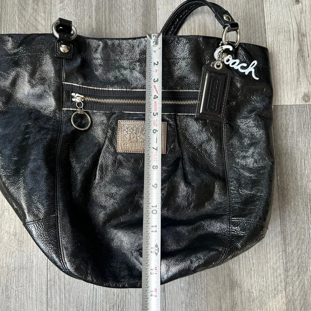 Coach Y2K Poppy Black Leather Tote Bag Shoulder Purse Zip Pocket